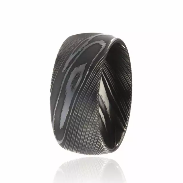 Mens Wedding Band Damascus Steel Ring Two Tone Ring
