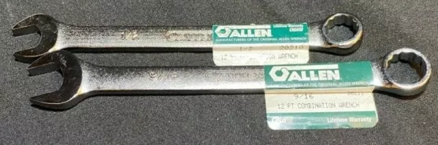 PROFESSIONAL ALLEN 9/16 and 1/2 INCH 12 POINT COMBINATION WRENCH SET NEW