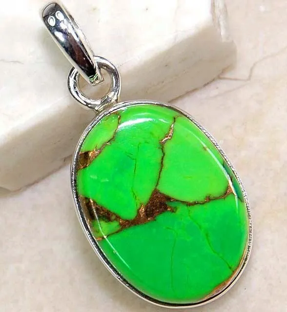 Natural Copper Green Turquoise 925 Sterling Silver Pendant Jewelry NW17-7