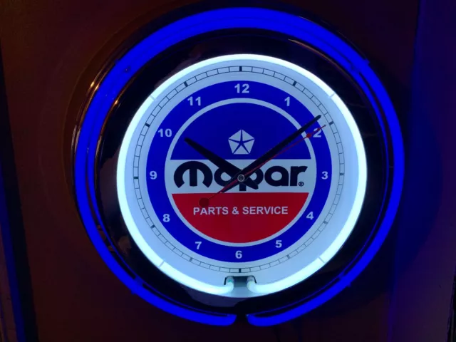 Mopar Hemi Motors Auto Garage Man Cave BLUE Neon Wall Clock Advertising Sign