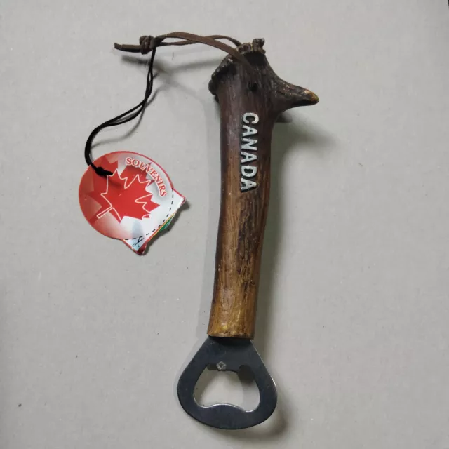 Canada Vintage Souvenir Bottle Can Opener Real Horn Handle Manual Steel