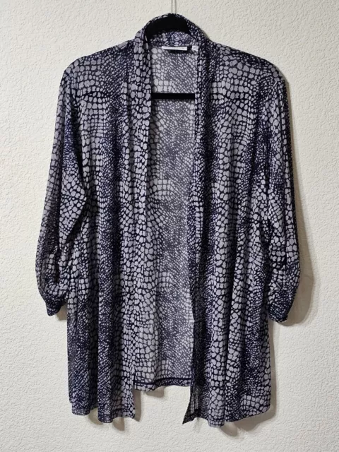 Susan Graver Blouse Womens 2X Blue Open Front Semi Sheer 3/4 Sleeve Cardigan Top