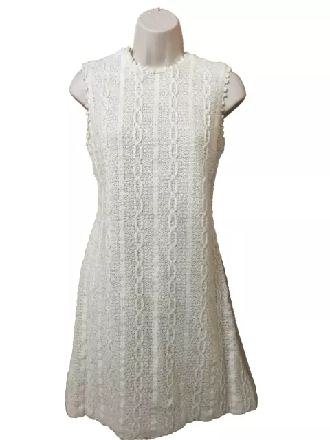 Retro 60s Retro A-line dress cotton sleeveless short lined lace  white S/M?
