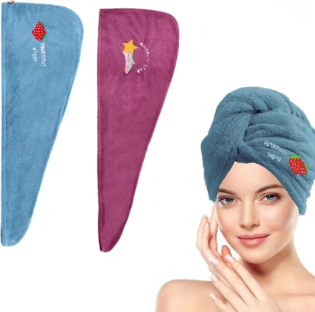 2 Asciugamani Turbante Microfibra - Super Assorbenti, 25x65 Cm, Con Bottoni, Bianco E Rosa Chiaro - Foto 11