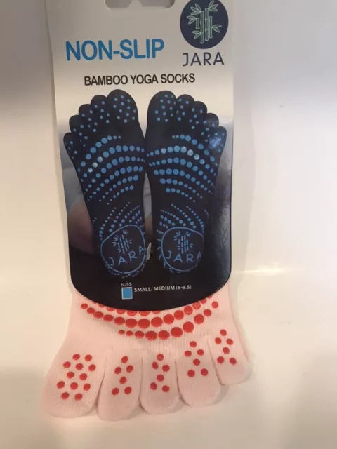 Chaussettes de yoga en bambou rose orteil plein antidérapantes, sans spectacle, contrôle/équilibre S-M 2 pièces 2