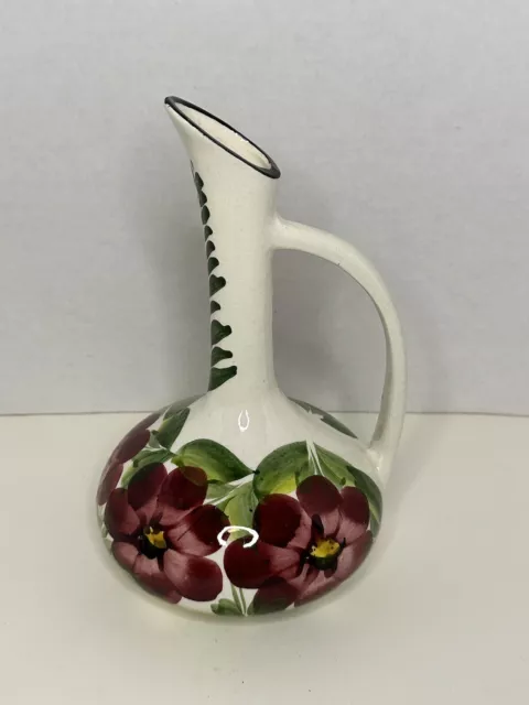 Folk Art Hand Painted Floral Ceramic Vase Pitcher