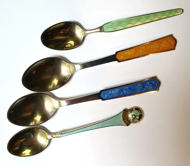 4 Sterling Silber Moccalöffel,Denmark,Mokka Löffel,Emaille,enamel silver spoon