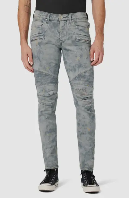$325 Hudson Men's Gray Ripped Moto Skinny Jeans Pants Size 32