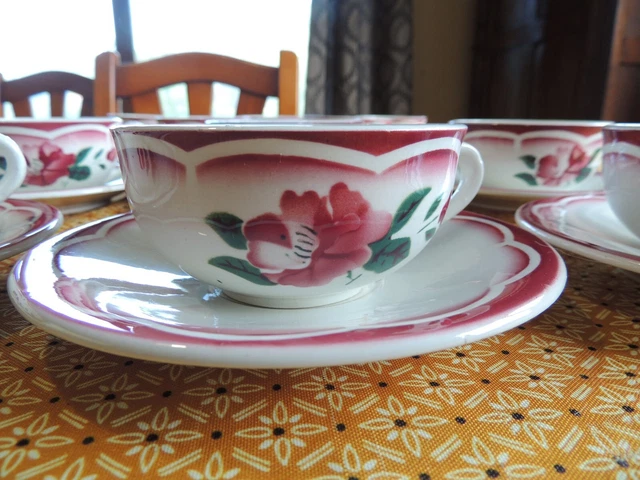 6 ancienne tasses et sous tasse café eden sarreguemines rose cafetière sucrier