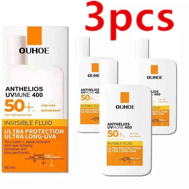 3X 50ML Anti-ageing LRP Anthelios SPF50+ Ultra Protection Invisible Fluid Cream.