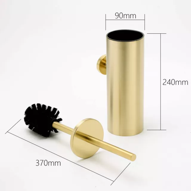 Brushed Gold Round Wall / Freestanding Toilet Brush Holder Set Stainless Steel 3