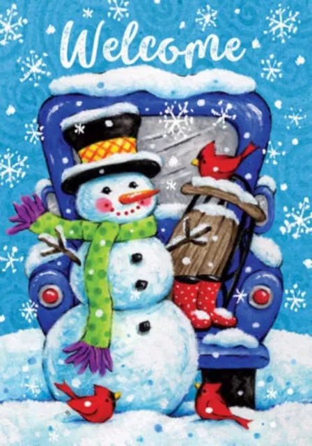 Welcome Snowman, Blue Truck, Cardinal, Garden Flag 12"x18" Custom Decor, 2 Sided