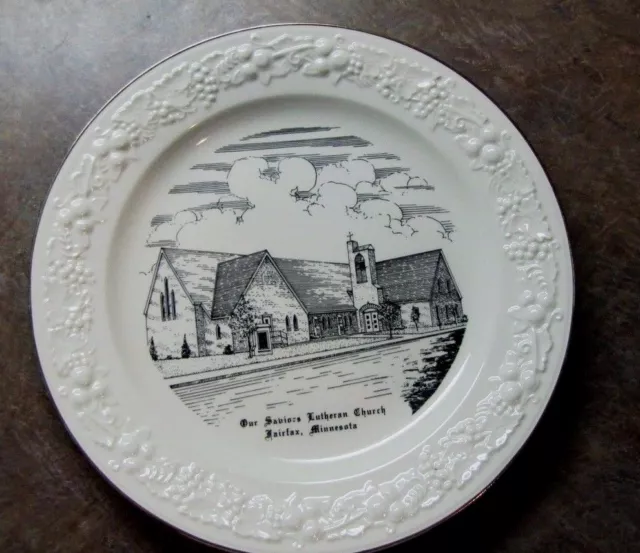 Vintage Souvenir Advertising Plate Our Saviors Lutheran Church Fairfax Minnesota