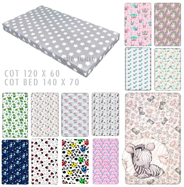 Baby fitted sheet  for Cot 120 x 60 Cot Bed 140 x 70 100% Cotton patterned