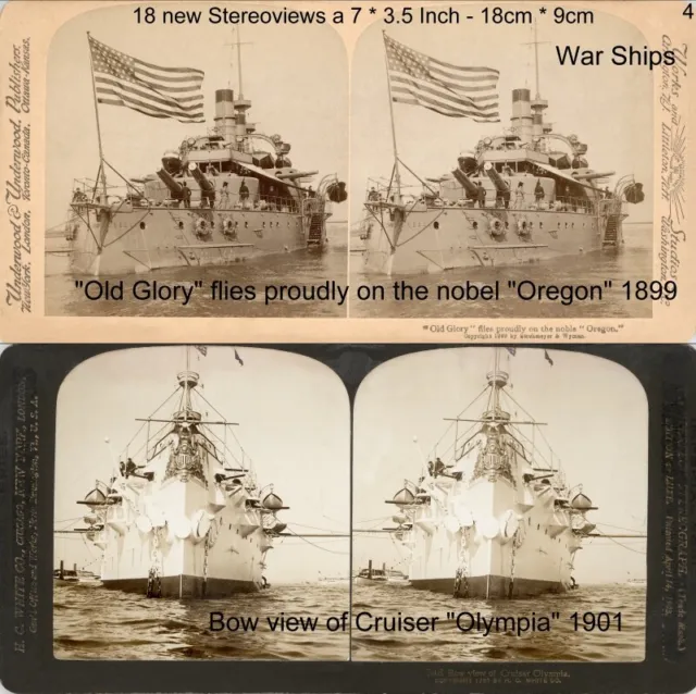 U.S. Warships Kriegsschiffe Brooklyn Maine Olympia more 18 Stereofotos Lot 4