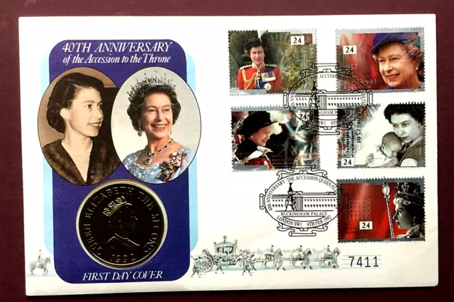 Alderney 1992 - Accession Anniversary £2 Coin First Day Cover - Excellent Cond.