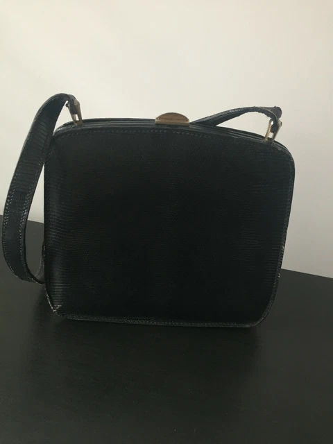 Très Ancien Sac à main Vintage Femme Années 60 Cuir Noir Chic rétro - France