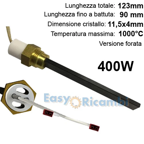 Candeletta Di Accensione Al Quarzo 400W Per Stufa A Pellet - Lunghezza 122mm, Fino A Battuta 90mm