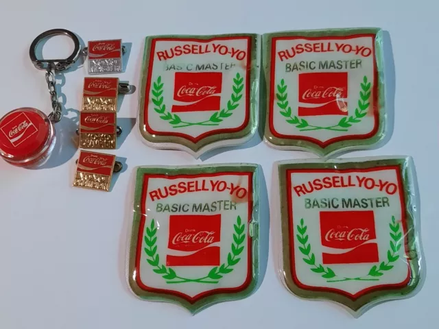 COCA COLA RUSSELL YO YO BADGES X 8 plus COCA COLA MINI YO YO KEY RING