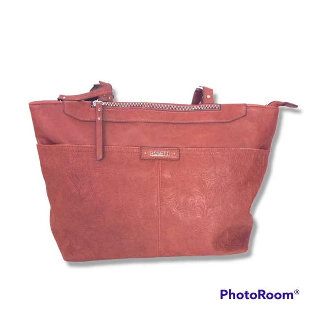 Rosetti Brown Vegan Leather Taryn Tote Purse - Debossed Floral - Change Purse