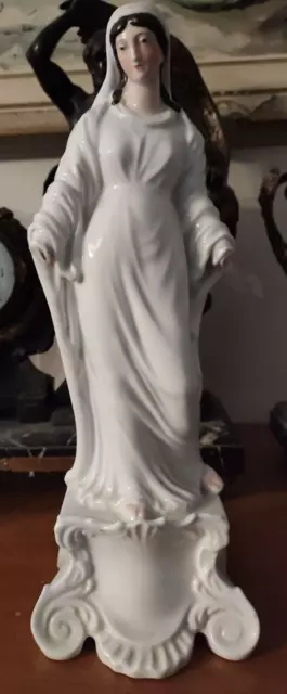 14,6" Antique French Virgin Porcelain Mary Jesus Statue Christ Religious 19th