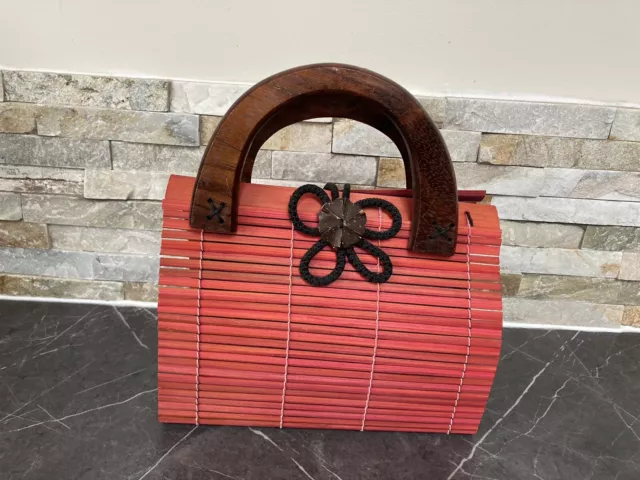 Bambus Holz Vintage schrullig greifen Clutch Tasche Boho Holz niedlich Sommer Kitsch