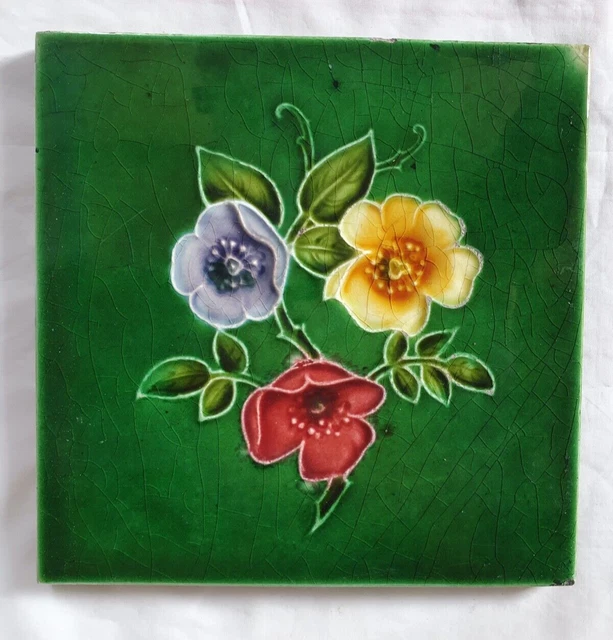 Lovely Floral Design 6 Inch Tile Art Nouveau Period