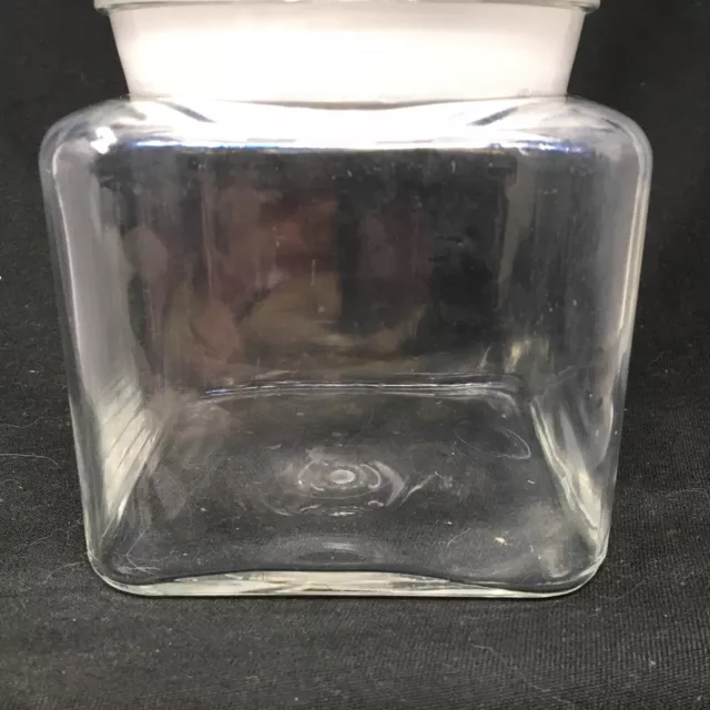 Vtg Dakota Apothecary Candy Jar Ground Lid Top Tiffin Square Glass. 6” H 3