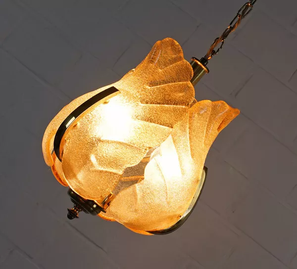 edle Sölken Eisglas Lampe Deckenlampe Hängelampe Pendel Leuchte Tulpe Vintage