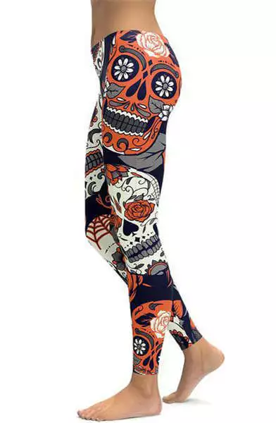 Sugar Skull Leggings! Tall & Curvy! ORANGE! Day Of The Dead - Halloween TC New