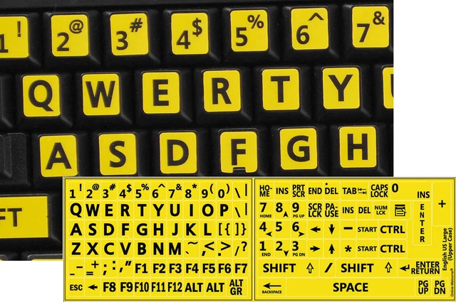 ENGLISH US KEYBOARD Sticker Large Black Letters With Yellow Background ...