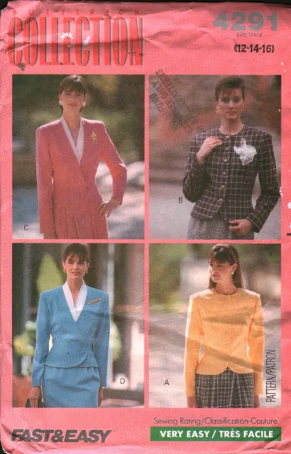 4291 Vintage Butterick Sewing Pattern 1980s Misses Loose Fitting Unlined Jacket
