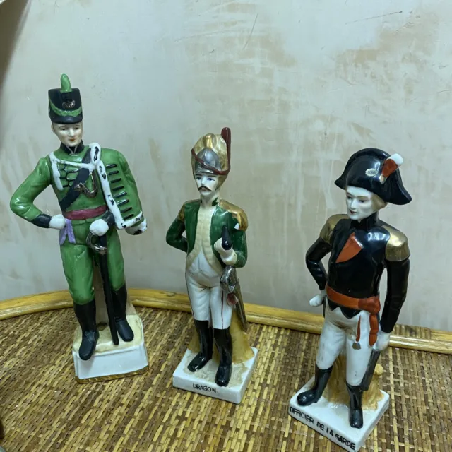 3x Figurines French Officier De La Garde Dragon Napoleonic HandPainted Porcelain