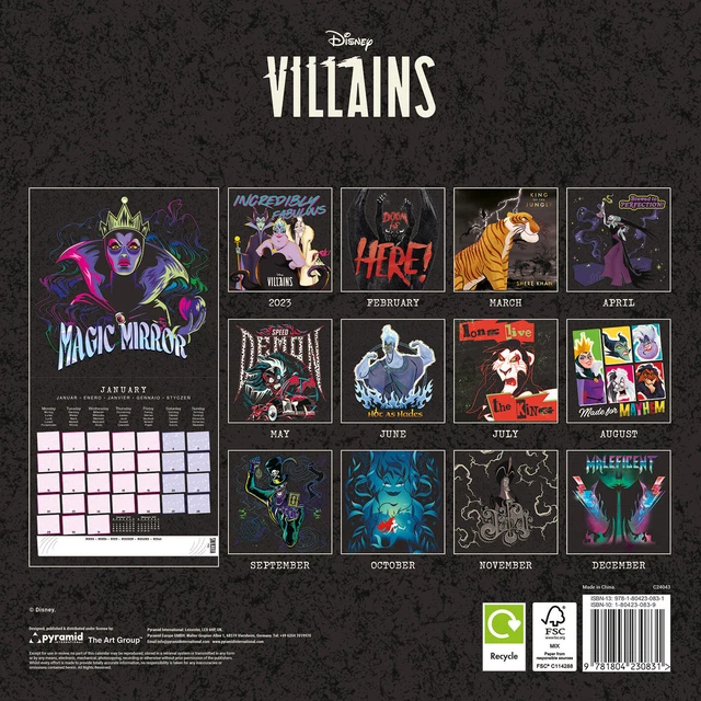 DISNEY VILLAINS 2024 Calendar Official 16 Month from Sept 2023 30 x