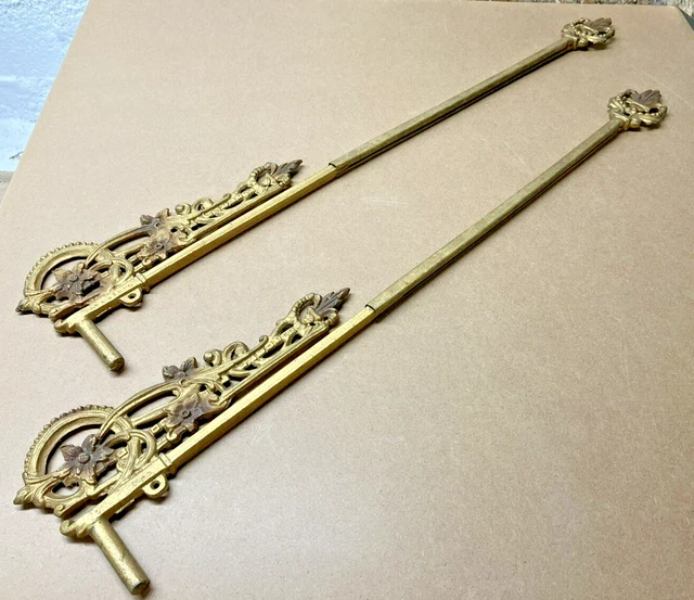Two Vintage Victorian Art Deco Ornate Adjustable Swing Arm Curtain + Holder Pc 3