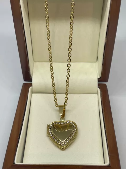 New 9ct Gold Filled Heart Locket Pendant Chain Necklace  FREE Gift Box