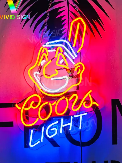 Coors Light Beer Cleveland Indians Acrylic 20"x16" Neon Light Sign Lamp Pub Open