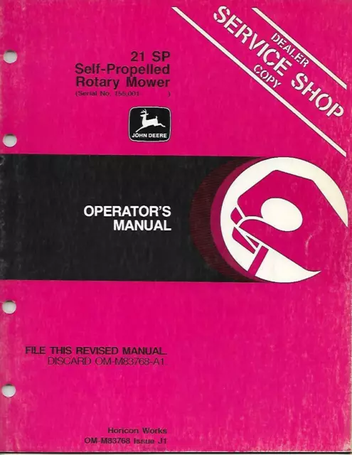 John Deere 21 Sp Self-Propelled Rotary Mower Operators Manual