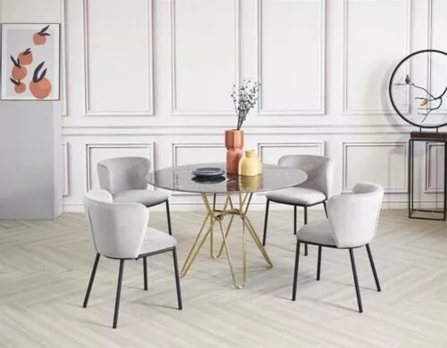 Tavolino rotondo 60x55h cm con piano effetto marmo antracite e gambe rovere  naturale - Aron