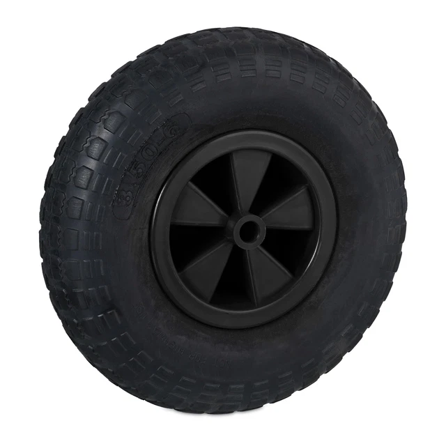 Relaxdays Roue De Brouette 3.50-6 Increvable – Pneu Caoutchouc PU Robuste, Jante Plastique, Charge Jusqu'à 100 Kg, Noir & Rouge