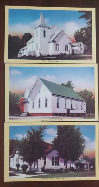 Churches of Albany Kentucky Vth Postcard lot of 3 - Baptist Nazarene Methodist