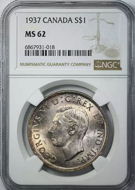 1937 Canada Silver Dollar S$1 NGC MS62
