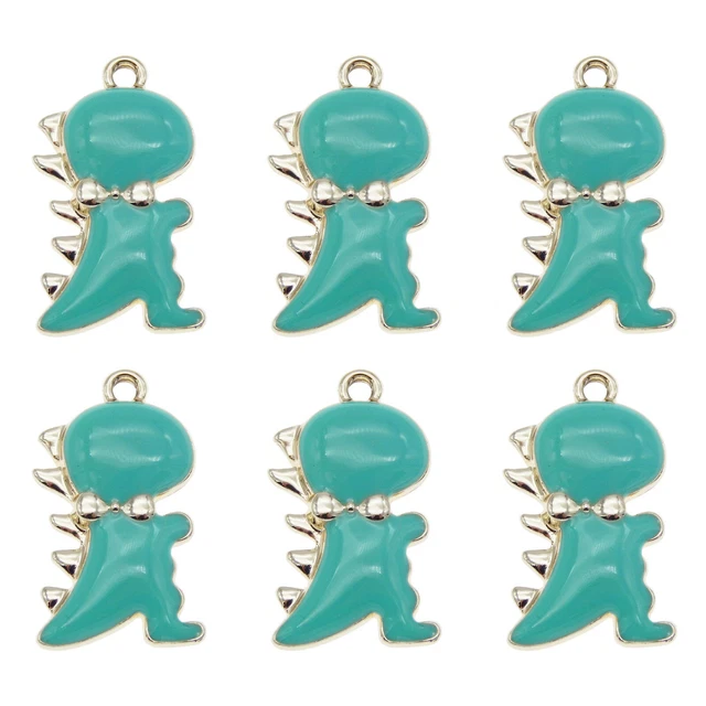 8 Stück Blau Emaille Metall Dinosaurier Charm Gold Halskette Anhänger 27x16mm