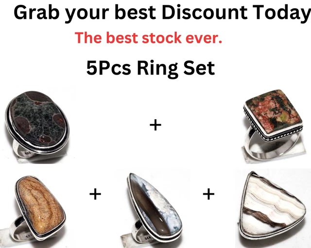 Peanut Obsidian Owhyee Blue Opal 5pcs Ring Combo Set 9-9-9-6.5-6.5 JW