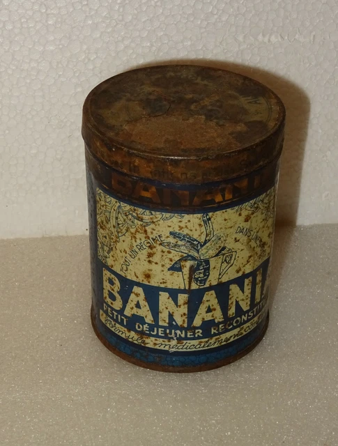 Boîte En Tôle Banania Vintage Années 1930 - Bleu/blanc/rouge, état Patiné
