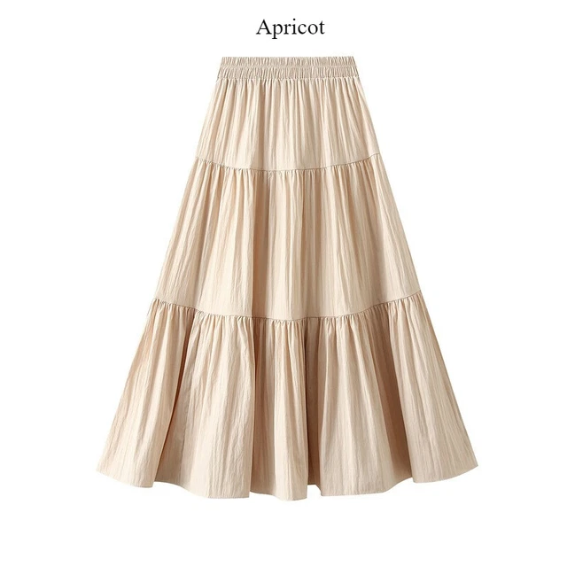 Jupe Longue Rétro Trapèze Avec Lacets Et Volants - Couleur Kaki, Polyester, Toutes Saisons, Neuve Avec étiquettes