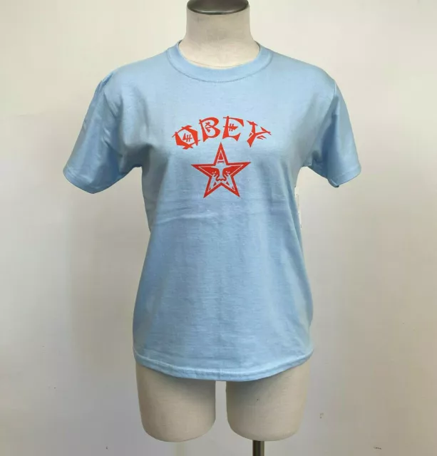 Obey Women's Shrunken T-Shirt Tokyo Obey Light Blue Size S NWT Andre Star