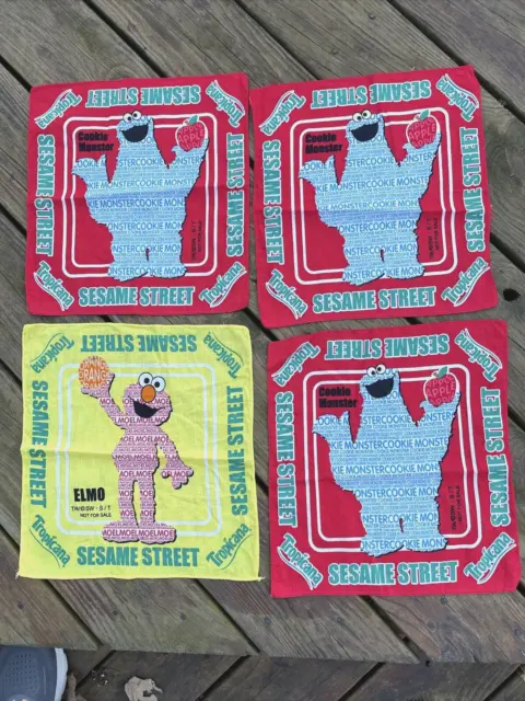 Vintage Sesame Street Tropicana Cookie Monster Elmo Scarf lot 4 napkin 13"x13"