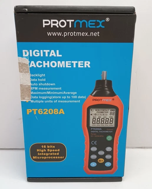 PROTMEX PT6208A DIGITAL Contact Tachometer, Contact Measurement Speed