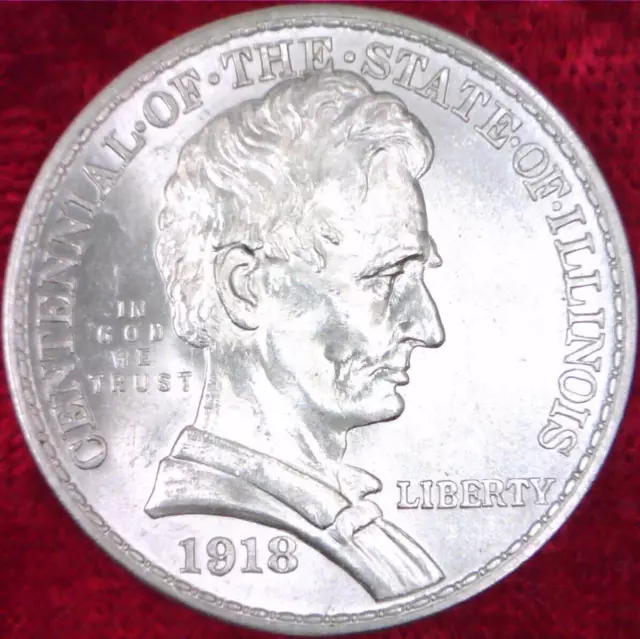 1918 Uncirculated Lincoln-Illinois Commemorative Half Dollar 1/2 D 50 cent pc